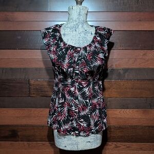 Banana Republic Black and Red Leaf Print Blouse